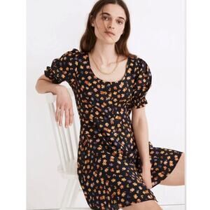 Madewell Smock-Sleeve Button-Front Mini Dress in Happy Hibiscus Size‎ 4